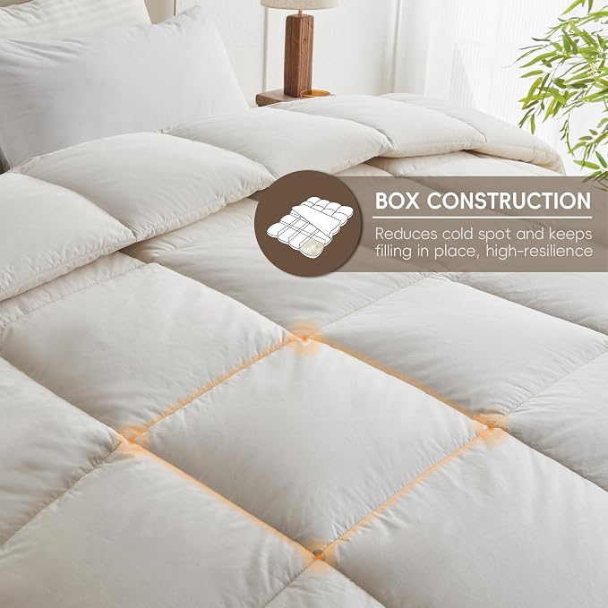 puredown® Goose Feather Down Fiber Comforter King Size - 100% Organic Cotton Cover All Season Duvet Insert, Breathable Fluffy Warmth Hotel Luxury Bedding Comforter (104"x90")