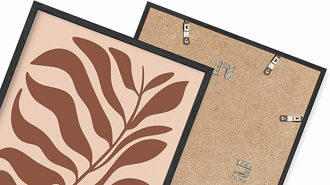 Abstract Organic Leaf Silhouette Wall Art Botanical Shapes Earth Tones Terracotta Mid Century Modern 24x36 Inch Oak Wood Black Framed Minimalist Print for Bedroom Decor