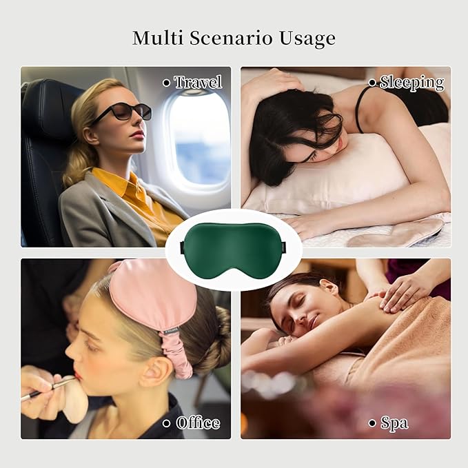 THXSILK Sleep Mask 100% 19 Momme Pure Mulberry Silk Super Smooth Cooling Sleep Eye Mask Blackout for Women/Man/Kids Eye Cover with Wide Head Strap Good Night Sleep Comfortable Travel Nap Emerald Green