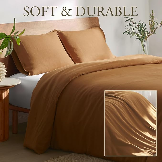DAPU 100% Linen Duvet Cover Set - Pure Natural French Flax Linen with Corner Ties and Zipper Closure Soft Breathable Durable for Hot Sleepers 1 Duvet Cover 2 Pillowcases (Earthy Linen, King)