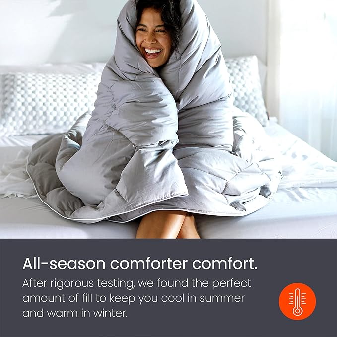 Layla All Season Down Alternative Comforter, (White, King/Cal King), 300 Thread Count 100% Cotton Fabric with Corner Loops