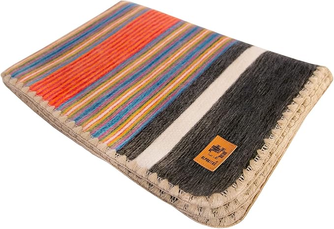 ALPAKITAS Alpaca Wool Blanket – Twin Size, 75 x 38 Inches – Warm & Lightweight – Couch, Bed, or Outdoor Blanket – Orange & Blue