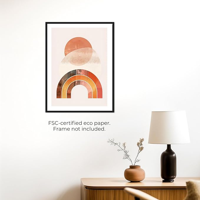 Moonow7 Earth Tone Wall Art Prints, Oversized Rainbow Poster in Mid Century Modern Pictures for Living Room, Bedroom, Entryway, Warm Minimalist Home Decor, Unframed Size 24x36 / 60x90 cm