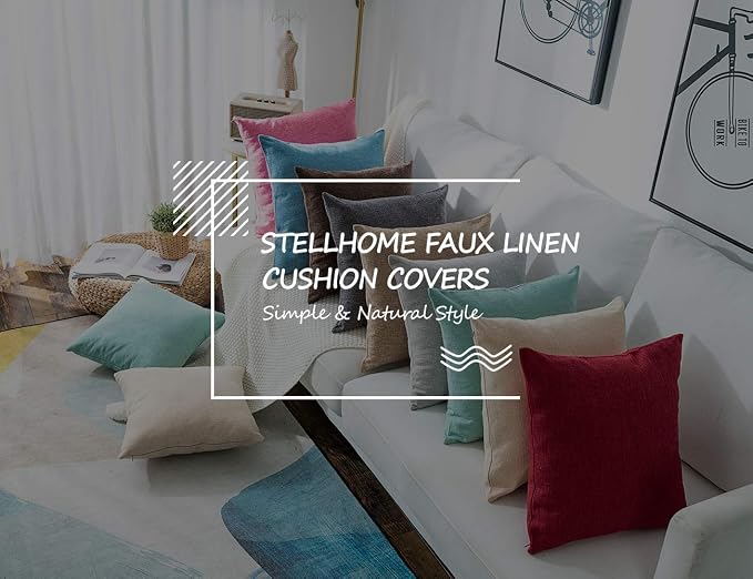 Stellhome Fall Burlap Throw Pillow Covers Solid Farmhouse Linen Pillowcase for Bed Couch Sofa Bench, Set of 2, 24 x 24 inch (60 x 60 cm), Brown
