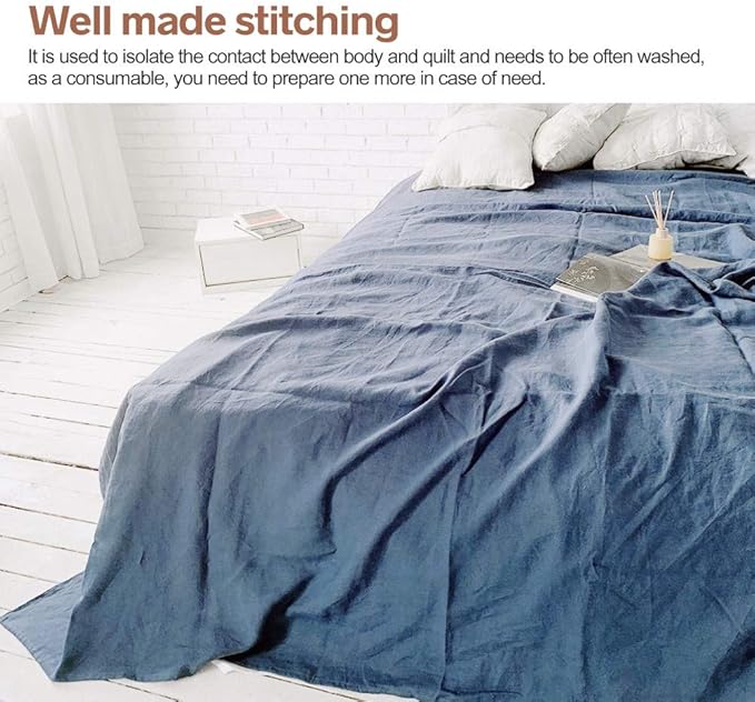BISELINA Linen Sheet French Flax Flat Sheet Only 55% Euro Linen 45% Cotton Basic Style Solid Color Soft Breathable Farmhouse Top Sheet 1-Piece (Twin, Navy Blue)