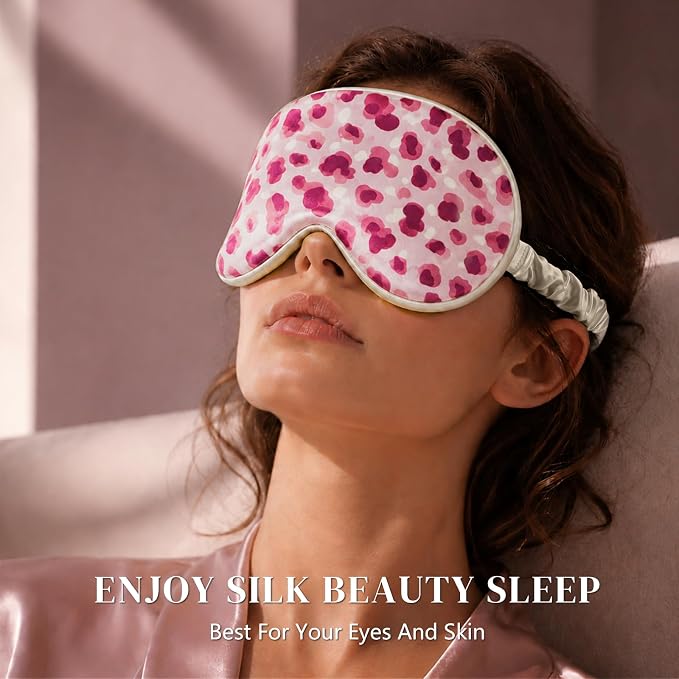 ZIMASILK 22 Momme 100% Mulberry Silk Sleep Mask, 3D Contoured Cup Eye mask Blindfold, Super Soft & Comfortable Sleep Eye Mask for Sleeping(Leopard Pink/Purple)