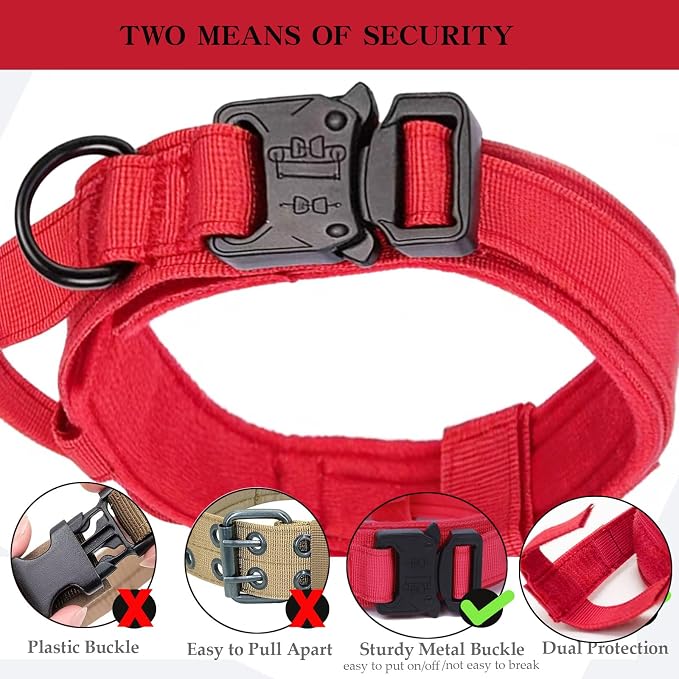 Tactical Dog Collar Adjustable Military Nylon Dog Collar with Control Handle and Heavy Duty Metal Buckle for Medium and Large Dogs (Red,S)