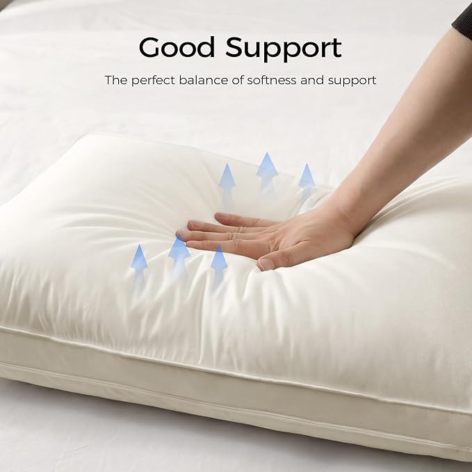 puredown® Gusseted Goose Feather Down Pillows, 100% Organic Cotton Cover, Luxury Hotel Collection Bed Pillows for Sleeping Set of 2, Queen Size