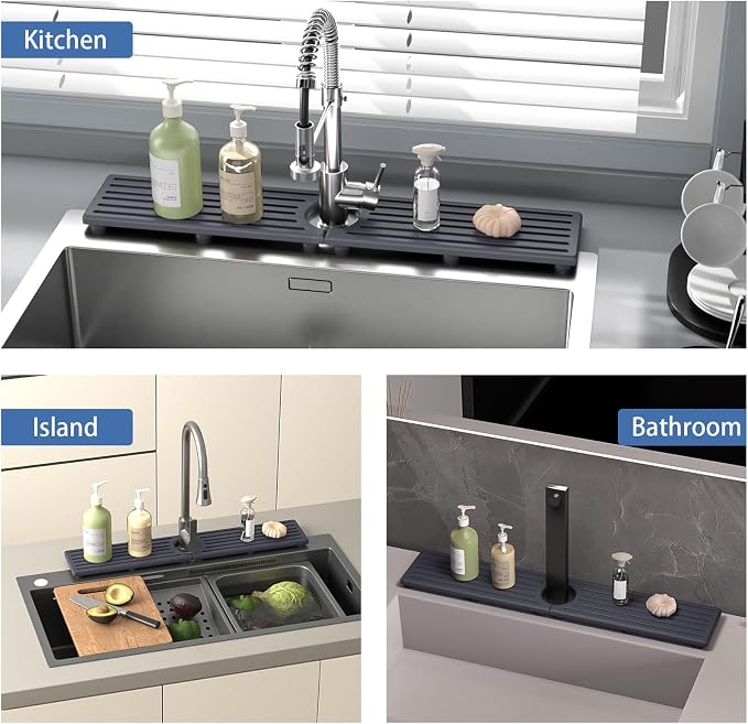 Faucet Mat for Kitchen Sink, Water Absorbent Kitchen Faucet Mat, Durable Sink Splash Guard with Raised Feet, Diatomite Fast Drying Kitchen Sink Faucet Mat, Stone Drying Tray for Bathroom Counter