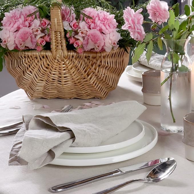 Huddleson Natural Linen Napkin 20x20 (Set of Four) Luxury Italian Linen Napkin Sewn in US