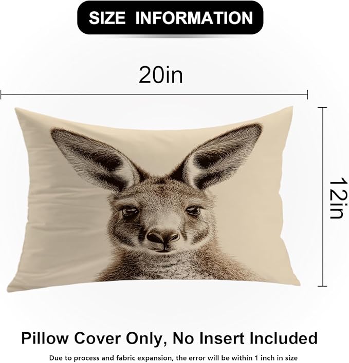 Shrahala Cute Kangaroo Decorative Throw Pillow Cover, Sepia Toned Kangaroo Portrait Lumbar Pillowcase Blended Double-Sided No Inserts for Bedroom Living Room Set of 2 (12 x 20 in)