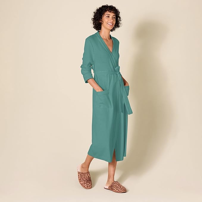 Amazon Essentials Women's Lightweight Waffle Full-Length Bath Robe with Pockets (Available in Plus Size)
