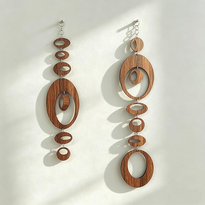 15PCS Retro Mid Century Modern Wall Art MCM Decor for Living Room Bedroom Kitchen Study, Walnut Wood Texture 16.5"x51.3"