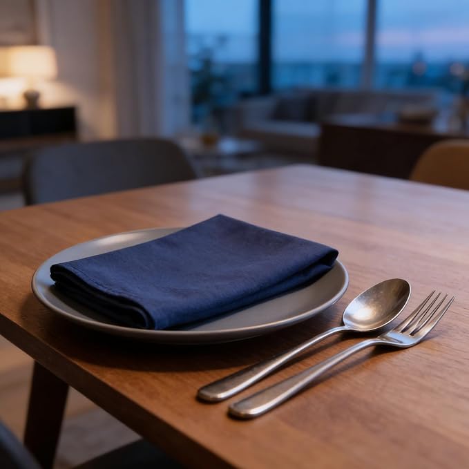 Cloth Napkins Set of 12, 100% Cotton Fabric Reusable Dinner Napkins, 18 x 18 Inch Washable Table & Kitchen Napkins for Everyday Dining, Entertaining, Home & Restaurant Use, Ocean Blue
