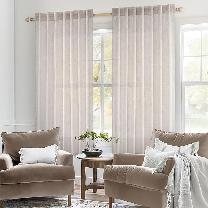 MIULEE White Short Linen Curtains 45 Inch Length 2 Panels for Kitchen Bedroom Bathroom, Soft Thick Linen Textured Natural Basement Window Drapes Semi Sheer Light Filtering Back Tab Rod Pocket