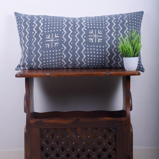 Trade Star Boho Spring Breathable Cushion Case Handloomed Farmhouse Pillow Case 100% Cotton Lumbar Pillow Cover Indian Modern Summer Cooling Lumbar Pillow Cover (Dark Grey ALMA 12X24 INCHES)