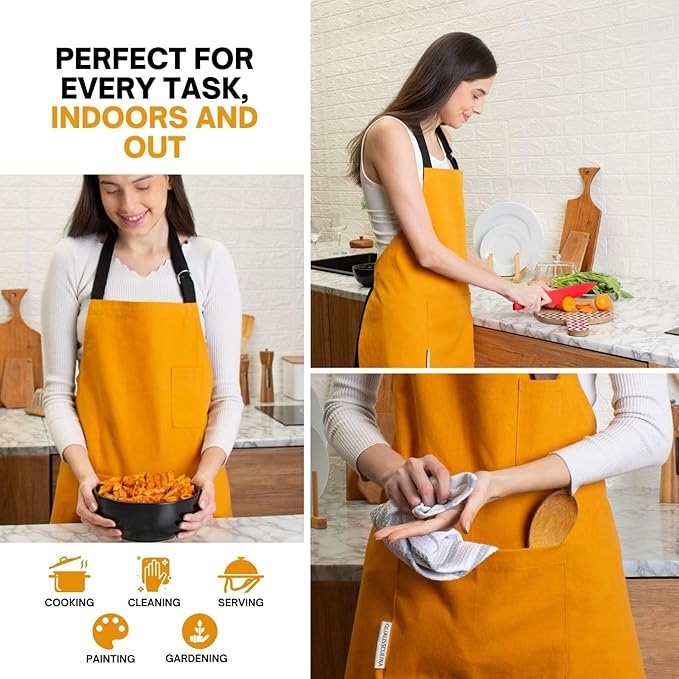 Cotton Canvas Apron for Women & Men – Adjustable Neck Strap & Waist Ties with Pockets