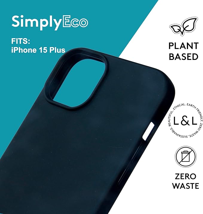 LOAM & LORE Biodegradable Phone Case for iPhone 15 Plus, Plastic Free Eco Friendly Phone Case, Plant Based Compostable iPhone 15 Plus, Premium Zero-Waste Phone Cover (Black)