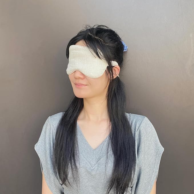 Eye mask Pure Linen Sleep Mask with Elastic Band, No Pressure On Eyes,Side Sleeper Eye Cover Organic Cotton Core Blindfold,Napping & Yoga Travel Essentials (Natural)