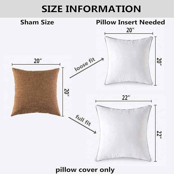 Kevin Textile Decorative Throw Cushion Covers Farmhouse Cushion Case Indoor Outdoor, Set of 2, 20 x 20 inches (50x50cm), Hazel Brown