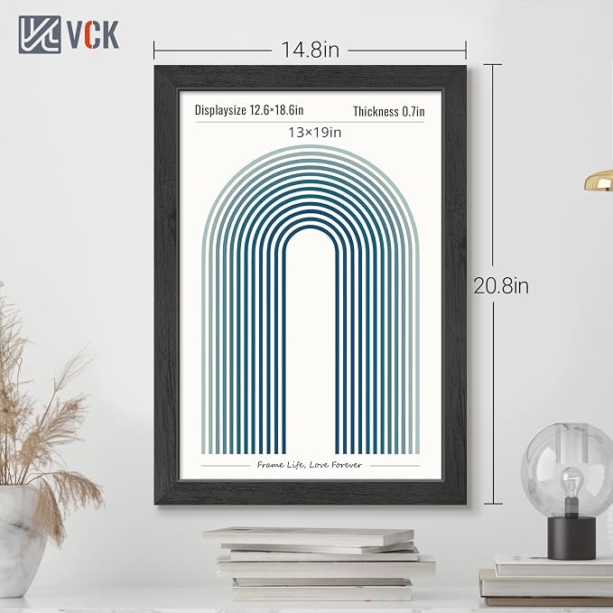 VCK 13x19 Picture Frame 3 Pack, Black Poster Frame MDF Wood with Polished Plexiglass, Wall Mounting Horizontal & Vertical Display