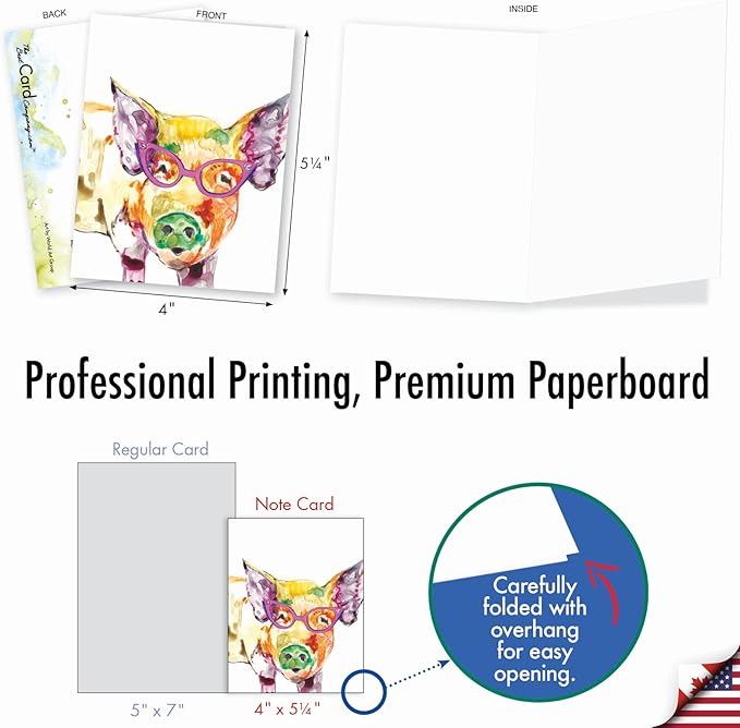The Best Card Company - 10 Watercolor Blank Cards with Envelopes (4 x 5.12 Inch) Cute Animals, All Occasion Note Cards - Rainbow Splash Animals AM6137OCB-B1x10-NB