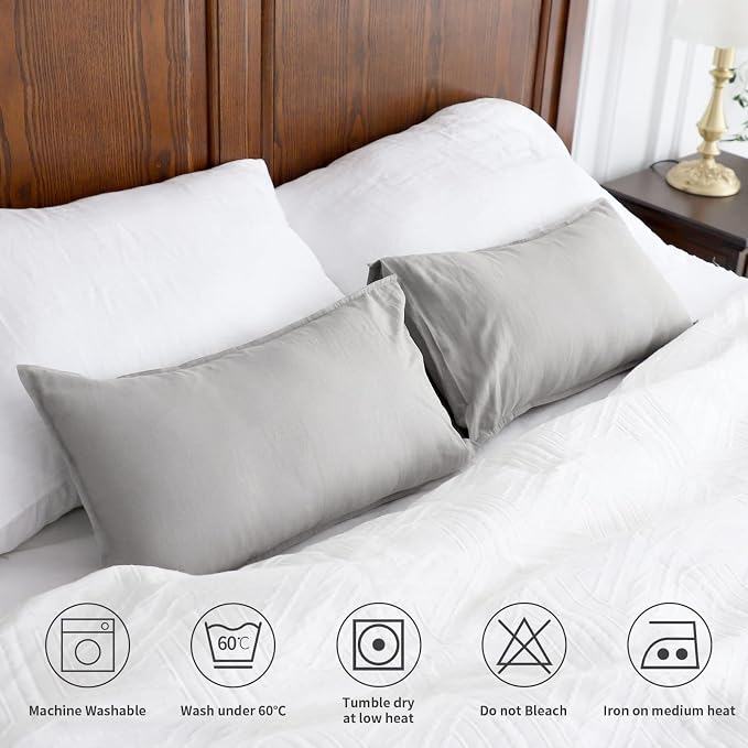 Simple&Opulence Linen Lumbar Pillow Covers 12x20 Inch Set of 2 Flax Cotton Blend Rectangular Decorative Throw Cushion Cover for Couch Sofa Bedroom Office Soft Breathable Farmhouse - Grey