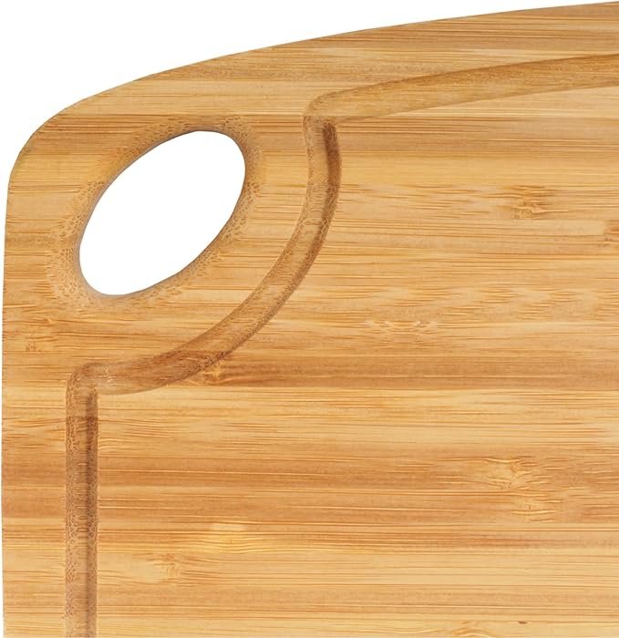 BambooMN Natural Bamboo Cutting Board w/Juice Groove and Hanging Hole - 11.75" x 8.63" x 0.75" - Vertical Cut - 1 Piece