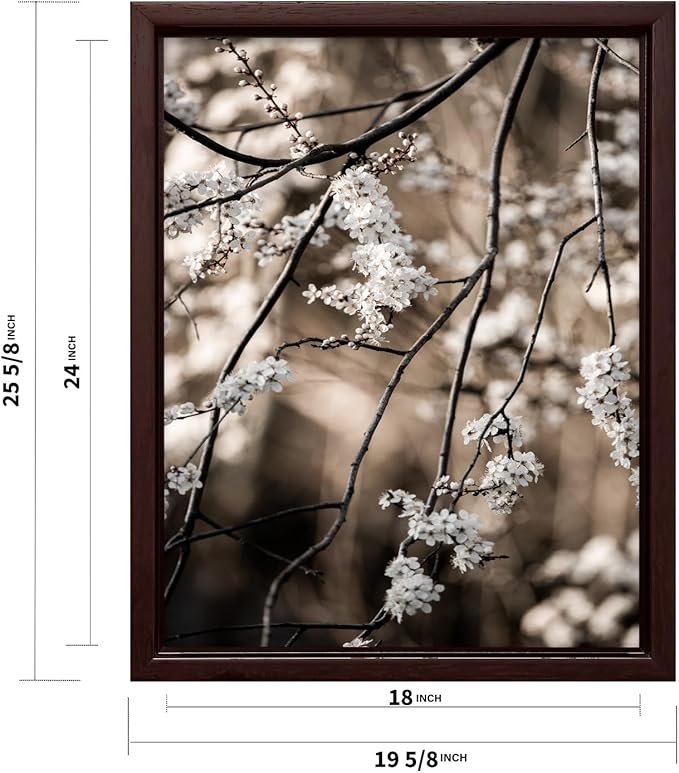 Monem Art Cherry Blossom Branch Photography Print - Moody Botanical Nature Art Poster - Wall Decor for Living Room, Bedroom or Office - 18x24 Brown Framed CANVAS Wall Art by Mareike Bohmer