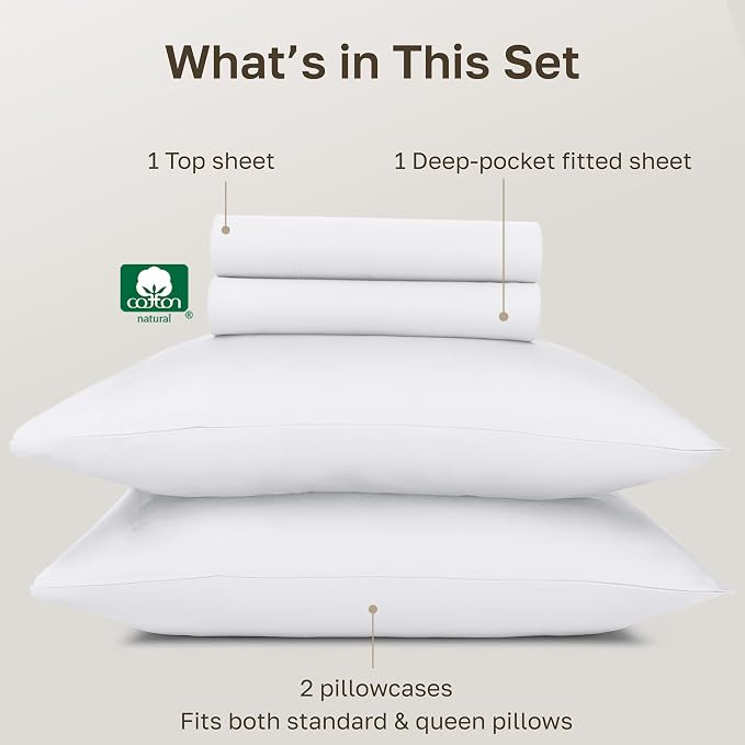California Design Den 100% Egyptian Cotton Bed Sheets Full, Certified Authentic Luxury, Deep Pocket Full Size Sheets Set, Soft Sateen Breathable Sheets for Hot Sleepers, White Cotton Sheets Full