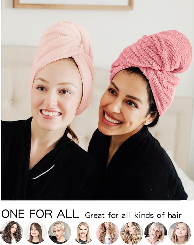 ROLSHOL 2 Packs Large Microfiber Hair Towels for Women, Super Absorbent & Quick Dry Hair Towel Wrap for Curly Long & Short Hair- Anti-Frizz Hair Turbans for Wet Hair（Coral Pink & Pink） - 27.5''*39.4''