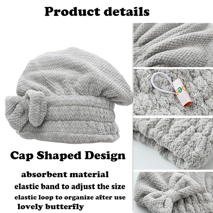 M-bestl Microfiber Hair Towel, Hair Towel Cap,Absorbent Hair Turban Towel,Hair Drying Towel to Dry Curly or Straight Short Hair Quickly(Pink&Gray)