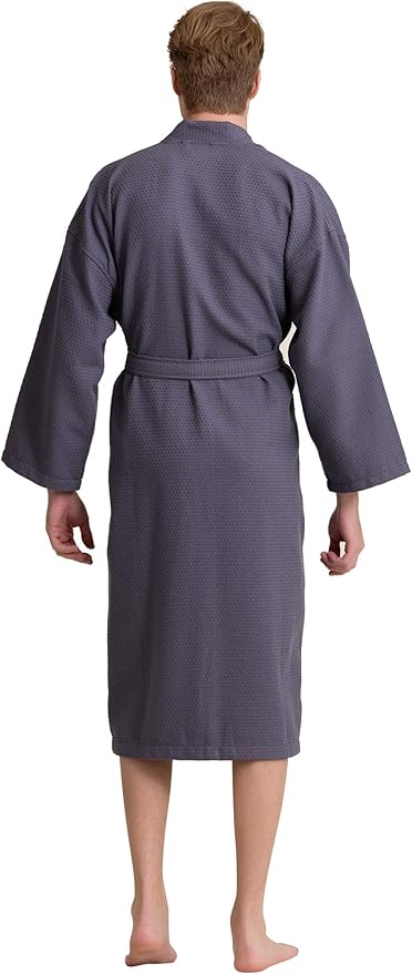 Men's Luxury Waffle Weaved Cotton Bathrobe - Lightweight & Soft - Quick Dry & Absorbent - Spa Robe for Men