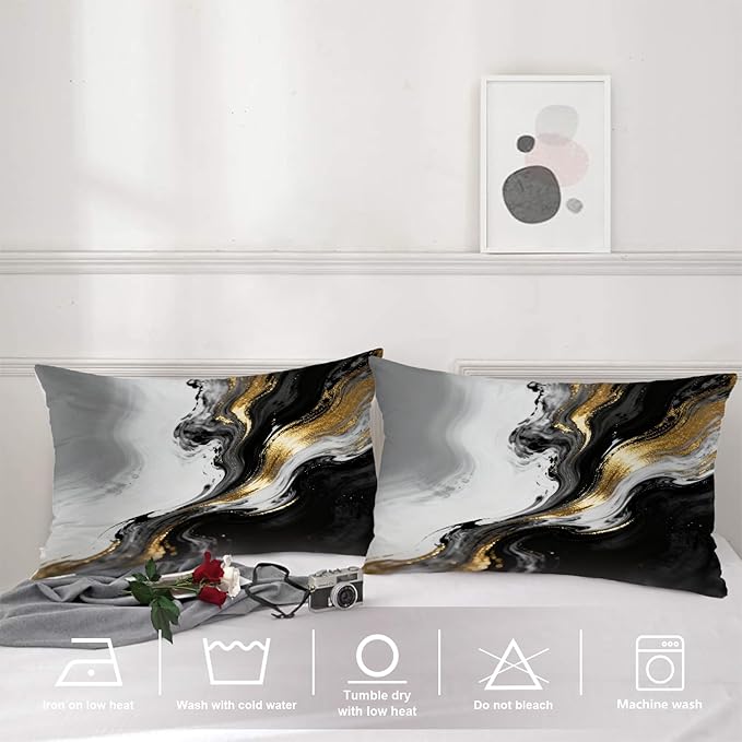 Shrahala Black and White Pillowcases, Abstract Hand Black and White with Gold Close Lumbar Pillow Cover Decorative Blended Double-Sided No Inserts for Bedroom Sofa Living Room Set of 2 (26 X 20 in)