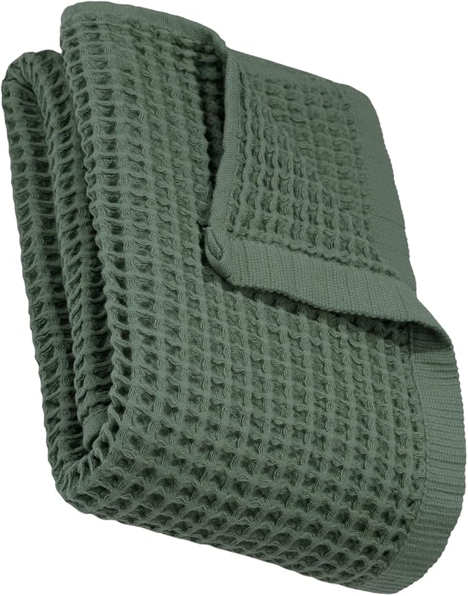 DEMMEX Organic Cotton Waffle Weave Turkish Bath Towel - Ultra Soft Lightweight Quick Dry, Oeko-Tex Certified, 100% Turkish Cotton (Sage Green, Large (60x30))