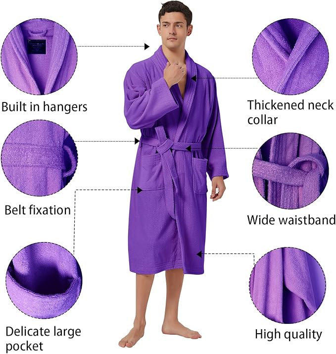 ZABER Bathrobe Mens,Pure Cotton Robe for Men,Thick Terry Cloth Bathrobe,Luxury Long Combed Men's Cotton Robe