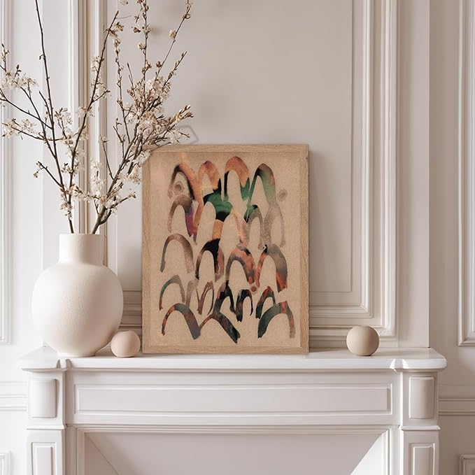 Monem Art Abstract Arch Mark Making Painting Print - Contemporary Peach and Mocha Art Poster - Wall Decor for Living Room, Bedroom or Office - 8x10 Beige Framed Wall Art by Renee Stramel