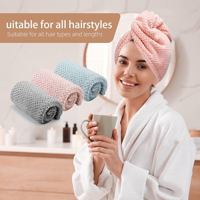 CZZXI 3 PCS Microfiber Hair Towel, Hair Wraps for Women Wet Hair | , Fast Drying Hair Turban, Anti Frizz Head Towels Wrap for Curly Hair (Beige, Khaki, Grey)