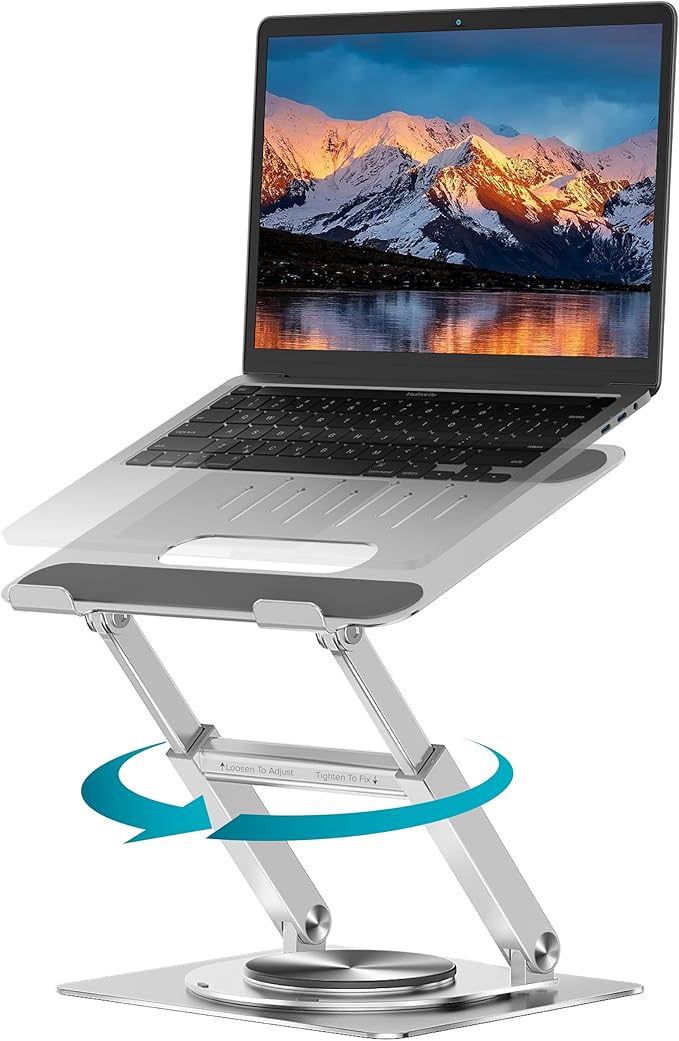 Lifelong 360 Rotating Adjustable Laptop Stand, 16" Tall Riser - Silver | Ergonomic Computer Stand with Swivel Base for 10-17" MacBook Pro & All Laptops- Portable Standing Desk Converter