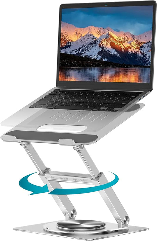Lifelong 360 Rotating Adjustable Laptop Stand, 16" Tall Riser - Silver | Ergonomic Computer Stand with Swivel Base for 10-17" MacBook Pro & All Laptops- Portable Standing Desk Converter