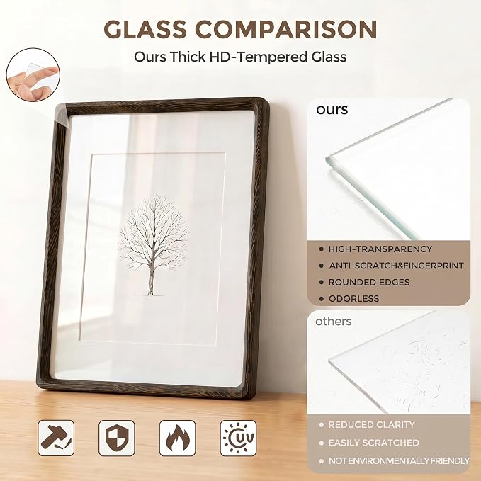Fun Memories 20x30 Poster Frame, Natural Wenge Wood Picture Frame with HD Tempered Glass, Handcrafted Rounded Corner 20 x 30 Wooden Frames Matted to 16x24 Photos, Horizontal or Vertical Wall Display