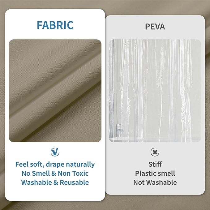 1 Pack Water-Repellent Fabric Shower Curtain Liner - Hotel Quality Machine Washable, 3 Heavy-Duty Magnets with Rustproof Grommets & Weighted Hem, Standard Size 72x72in Khaki