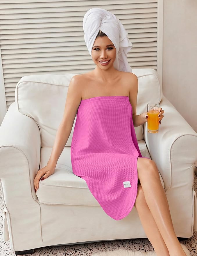 Ekouaer Waffle Robes For Women Bath Wrap Lightweight Shower Wrap 2026 Knee Length Spa Robe with Adjustable Closure S-XL