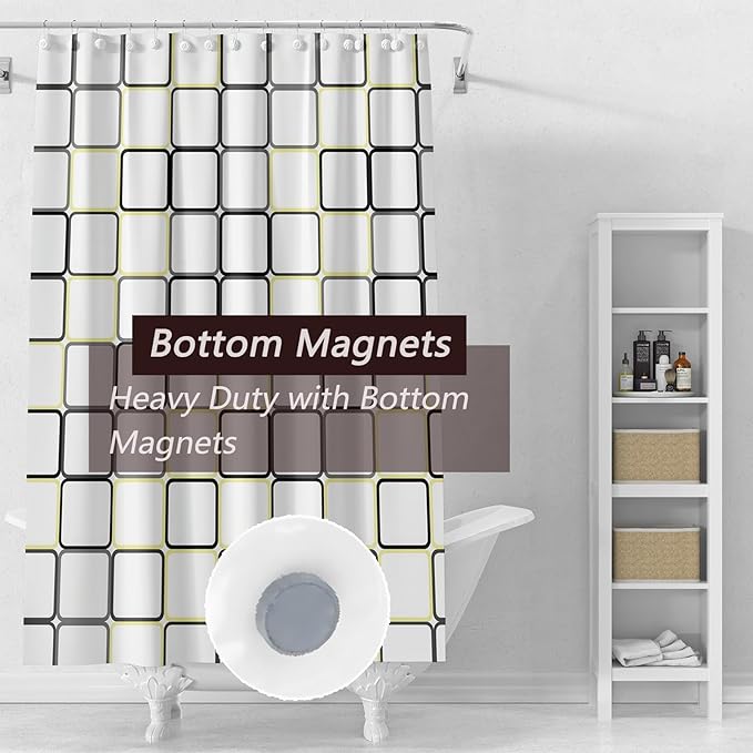 TIKABC Shower Curtain Liner, 4G PEVA Shower Liner, Plastic Waterproof Shower Curtains, 72x72 inch with Grommet Holes 3 Magnetic Weights