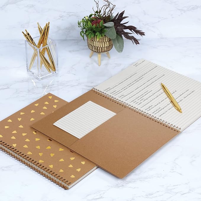 Oxford Spiral Notebooks, 2 Pack, 100% Recycled, Kraft Notebooks, Gold, College Ruled, 80 Sheets/160 Pages, Student Gifts, Teacher Gifts (90881)