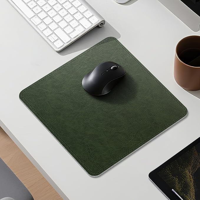 Imitation Crazy Horse Leather Desk Mat - Waterproof Desk Pad - Ideal for Large Mouse Pad and Desk Mats on Top of Desks (Green+Gray, 11"*8")