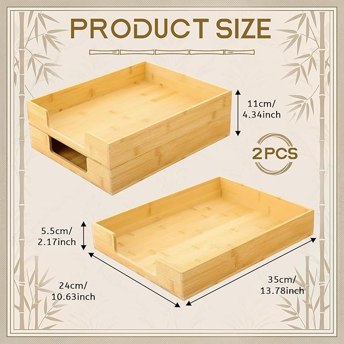 Mifoci 2 Pcs Wood Letters Tray Bamboo Stackable Paper Organizer Letter Tray, Desktop File for A4 Documents, Wooden Office Paper Holder Stacking for Home School Workspace