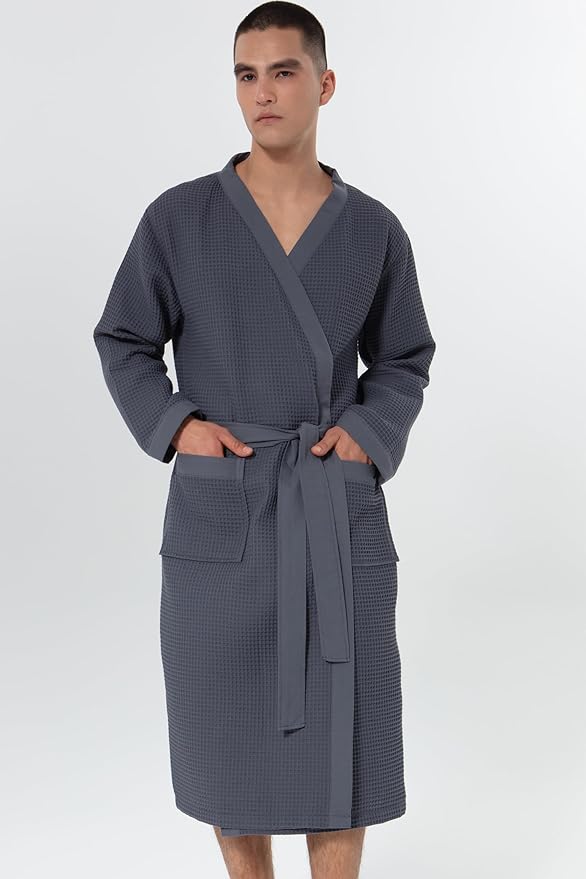 SEYANTE Turkish Cotton Waffle Robe for Men – Organic GOTS Certified Spa Bathrobe, Lightweight Kimono, Soft Cotton Bathrobe