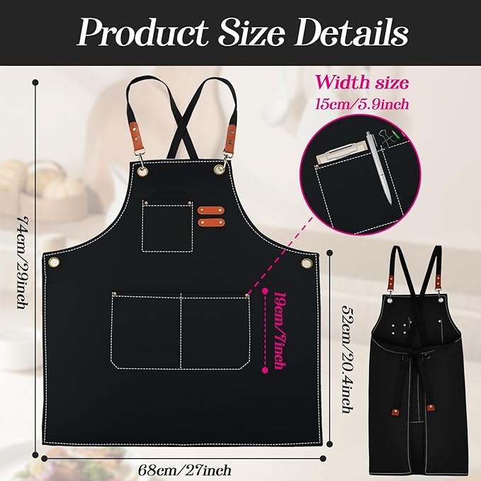 conda Chef Apron, 1 Pack, Cross Back Straps Apron With Pockets for Men Women, 100% Cotton Canvas Adjustable Apron, for Cooking Pottery Baking Painting