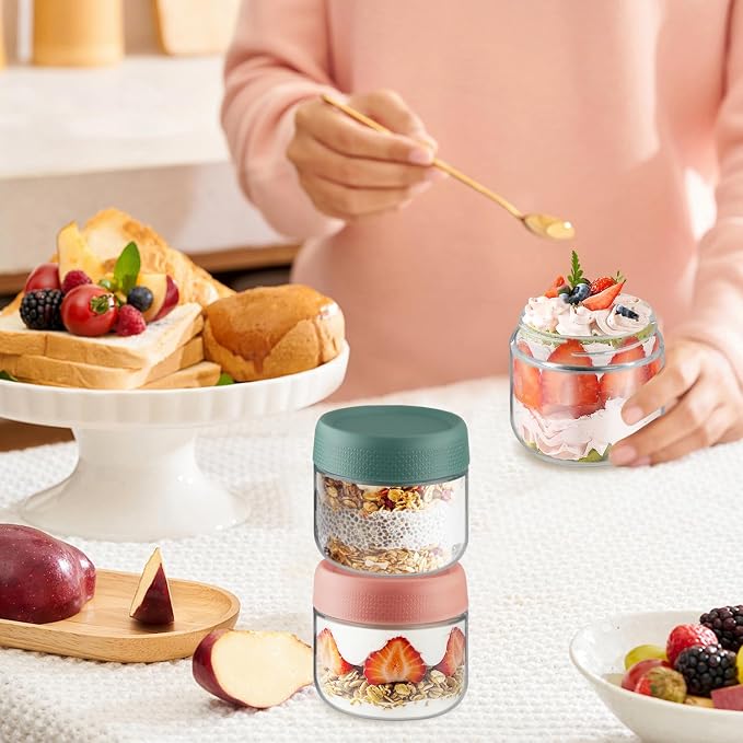 Wresty Empty Clear Glass jars with Airtight Lids Overnight Oats Containers Glass Food Storage Containers Glass Mason Jars For Yogurt Snacks Spice Sugar Jam And More (3 Pcs Mixcolor, 300ml/10oz)